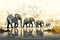 A family of elephants crossing a river Generative AI