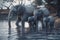 A family of elephants crossing a river Generative AI