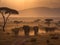 A Family of Elephants Crossing the Serengeti