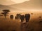 A Family of Elephants Crossing the Serengeti