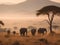 A Family of Elephants Crossing the Serengeti