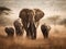 A Family of Elephants Roaming the Savannah
