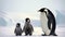 Family of Emperor Penguins on Snowy Antarctic Landscape