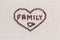 Family enclosed in heart shape on linea texture aligned in center, shot close up