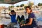Family enjoy boat trip at Nile River