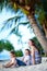 Family enjoying evening at beach