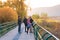 Family enjoying marsh boardwalk and protected wetland habitat