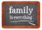 Family is everything inspirational text on blackboard