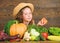 Family farm festival concept. Traditional autumnal fest. Farm activities for kids. Girl kid farm market with fall