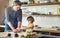 Family Father Girl Making Cookies Learning Baking Concept