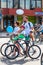 Family: father, mother and child before the start of the city bicycle parade dedicated to the Day of Youth.