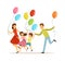 Family festive day. Parents with children spend time together. Boy girl father and mother with colorful balloons vector