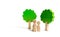 Family figures are standing near the trees. Walk in nature, relaxation and family time. Psychological and physical recreation