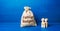 Family figurines and family budget money bag. Security, purchasing power. Financial literacy. Financial support for social