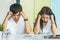 Family financial crisis. Stressed young couple looking at issues notification from bank about late payment home loan credit