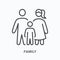 Family flat line icon. Vector outline illustration of male ,female and kid. Black thin linear pictogram for adult people