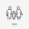 Family flat line icon. Vector outline illustration of man, woman and child. Black color thin linear sign for couple with