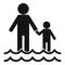 Family after flood icon, simple style