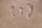 Family footprints in the sand on the seashore