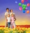 Family of four in tulip field and balloons collage