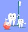 Family of funny teeth with a toothbrush. Illustration in cartoon style