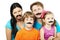 Family with glued artificial mustaches.