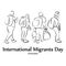 Family go leave country. International Migrants Day global migration concept illustration 18 December