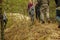 The family goes for a walk in the forest with children, relax, family time