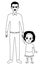Family grandfather with afro granddaugther cartoon in black and white