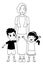 Family grandmother with grandchildren cartoon in black and white