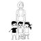 Family grandmother with grandchildren cartoon in black and white