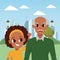 Family grandparent and children cartoons