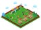 Family Grill BBQ Area in the Forest with Children Playground and Active People Cooking Meat. Isometric City