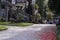 A family group walks in front of the Lourizan Palace in Pontevedra Spain