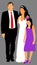 Family Group At Wedding vector illustration. Multi generation. Happy Bride with father and little sister. Just married.