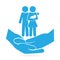 Family on hand clasped blue icon