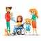 Family and handicapped child illustration of disabled girl in wheelchair surrounded by happy parents