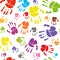 Family handprints vector illustration. Family handprints of mom, dad, child and baby. Social illustration.