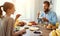 Family happy couple have Breakfast in kitchen in morning