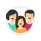 Family happy fun portrait vector icon illustration, smiling father, mother and adult daughter person symbol