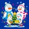 A family of happy snowmen celebrates Christmas and New Year