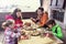 Family having lunch in a chalet in mountain