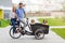 Family having a ride with cargo bike