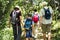 Family hiking in a forest