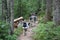 Family hiking in Joffre Lakes Provincial Park, Canada.