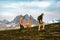 Family hiking in mountains active vacations outdoor parents and child traveling in Norway healthy lifestyle