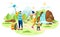 Family Hiking in Mountains Flat Vector Concept