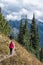 Family hiking on Pacfic Crest Trail, Washington State at Chinook