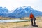 Family hiking in patagonia