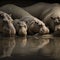 Family of Hippos Lounging in Mud of their Enclosure